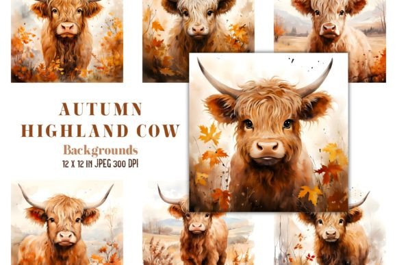 Cute Highland Cow Watercolor Backgrounds