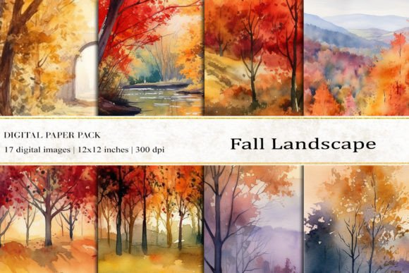 Fall Landscape Digital Papers for Creative Projects