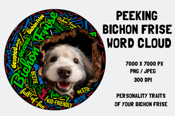 Peeking Bichon Frise Word Cloud: A Visual Celebration of Character and Creativity