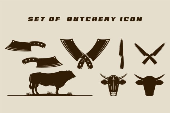 Set of Isolated Butchery Icon Vector for Creative Projects