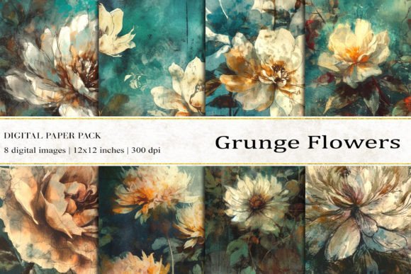 Teal Grunge Flowers Digital Papers: A Versatile Tool for Creative Projects
