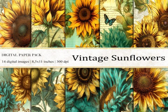 Vintage Sunflowers Digital Papers