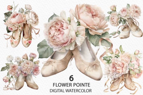 Watercolor Beige Ballerina Pointe Shoes: A Versatile Asset for Commercial Design