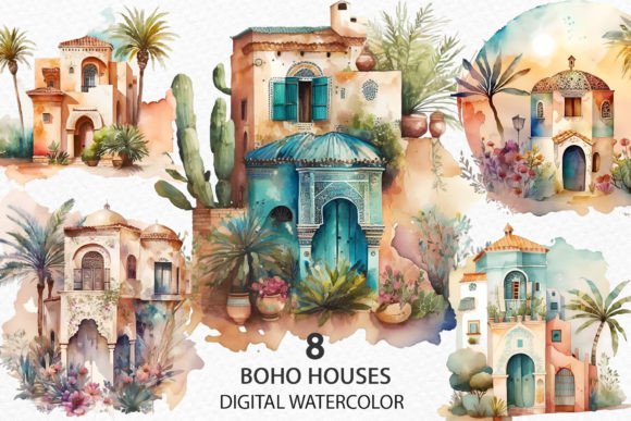Watercolor Oriental Palace, Boho House: Elevate Your Brand Identity